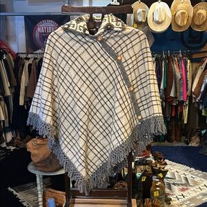 Handmade Plaid Cape with Fringe and Cowichan Collar
